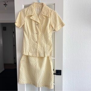 Vintage Eyelet Pale Yellow Two-Piece Skirt Suit